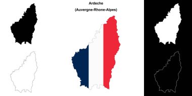 Ardeche department outline map set