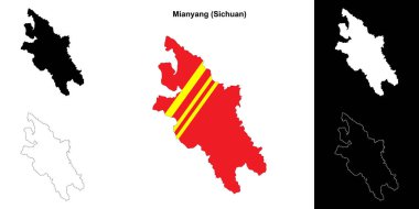 Mianyang blank outline map set clipart