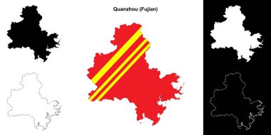 Quanzhou blank outline map set clipart