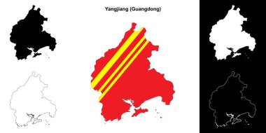 Yangjiang blank outline map set clipart