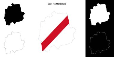 East Hertfordshire blank outline map set clipart