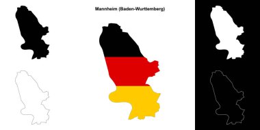 Mannheim (Baden-Wurttenberg) blank outline map set clipart