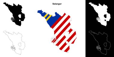 Selangor state outline map set clipart