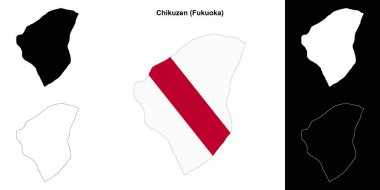 Chikuzen (Fukuoka) outline map set clipart