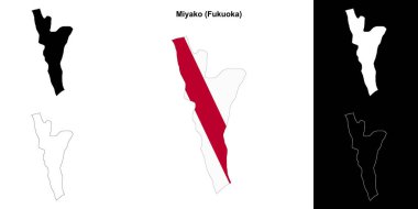 Miyako (Fukuoka) outline map set clipart