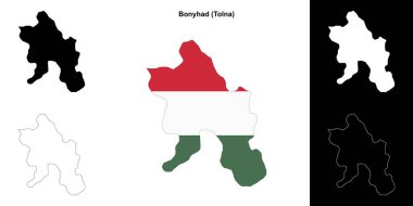 Bonyhad district outline map set clipart