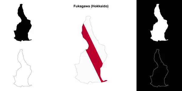 stock vector Fukagawa (Hokkaido) outline map set