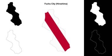 Fuchu City (Hiroshima) outline map set clipart