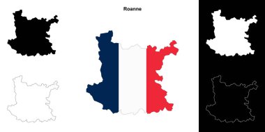 Roanne arrondissement outline map set clipart