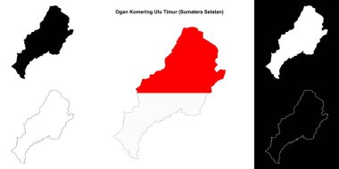 Ogan Komering Ulu Timur blank outline map set clipart