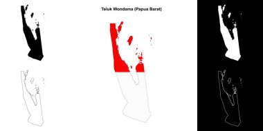 Teluk Wondama blank outline map set clipart