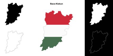 Bacs-Kiskun county outline map set clipart