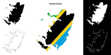 Pemba South region outline map set clipart