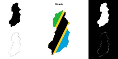 Singida region outline map set clipart