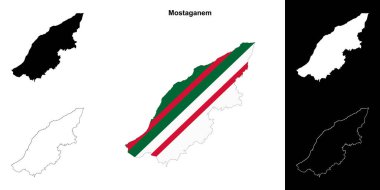 Mostaganem province outline map set clipart