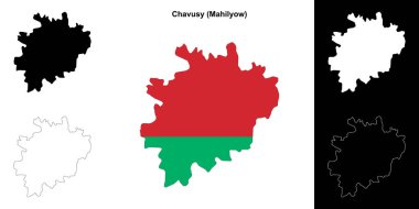 Chavusy district outline map set clipart