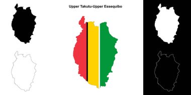 Upper Takutu-Upper Essequibo region outline map set clipart