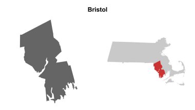 Bristol County (Massachusetts) blank outline map set clipart