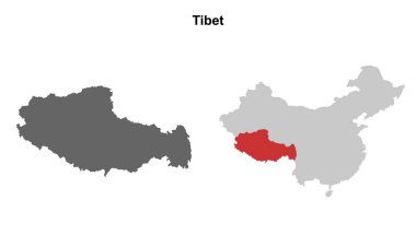 Tibet province blank outline map set clipart