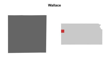 Wallace County (Kansas) blank outline map set clipart