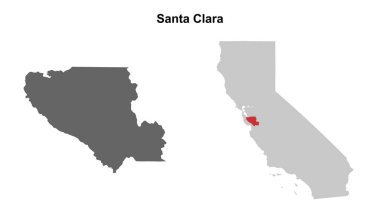 Santa Clara County (California) blank outline map set clipart