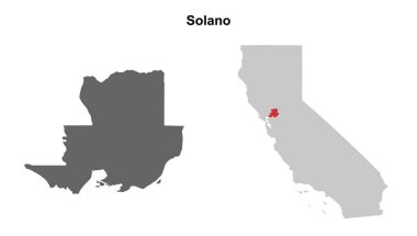 Solano County (California) blank outline map set clipart