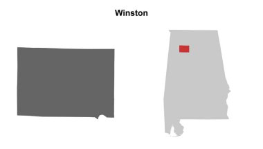 Winston County (Alabama) blank outline map set clipart