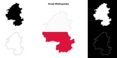 Sroda Wielkopolska county outline map set clipart