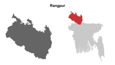 Rangpur division blank outline map set clipart