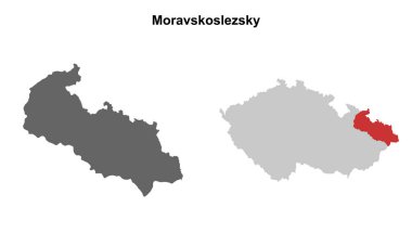 Moravskoslezsky region blank outline map set clipart