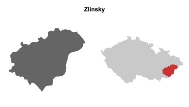 Zlinsky region blank outline map set clipart