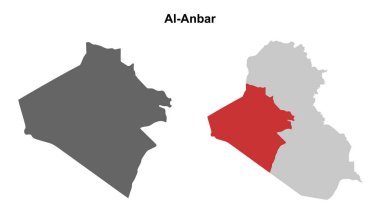 Al-Anbar governorate blank outline map set clipart