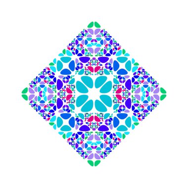 Çiçekli mozaik süsleme kare logo şablonu - renkli geometrik süslemeli soyut vektör elementi