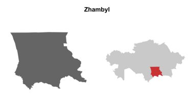 Zhambyl region blank outline map set clipart