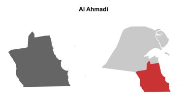 Al Ahmadi governorate blank outline map set clipart