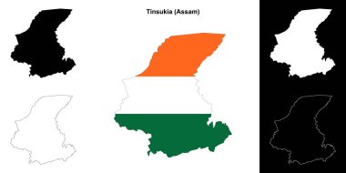 Tinsukia district (Assam) blank outline map set clipart