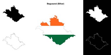 Begusarai district (Bihar) blank outline map set clipart