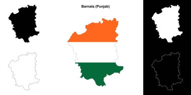 Barnala district (Punjab) blank outline map set clipart