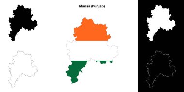 Mansa district (Punjab) blank outline map set clipart