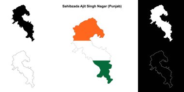 Sahibzada Ajit Singh Nagar district (Punjab) blank outline map set clipart