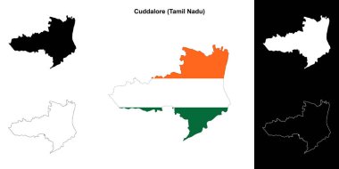 Cuddalore district (Tamil Nadu) blank outline map set clipart