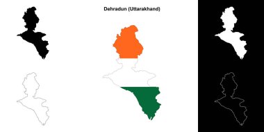 Dehradun district (Uttarakhand) blank outline map set clipart