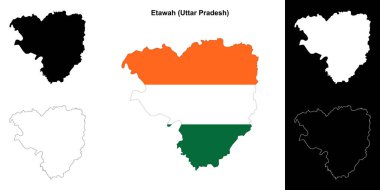 Etawah district (Uttar Pradesh) blank outline map set clipart