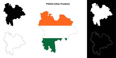 Pilibhit district (Uttar Pradesh) blank outline map set clipart