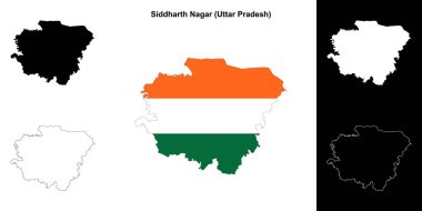 Siddharth Nagar district (Uttar Pradesh) blank outline map set clipart