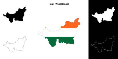 Hugli district (West Bengal) blank outline map set clipart