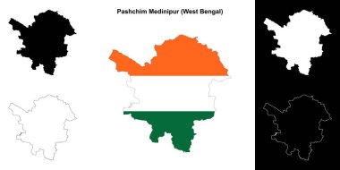 Pashchim Medinipur district (West Bengal) blank outline map set clipart