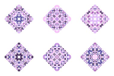 Soyut geometrik süslemeli çiçek kare logo şablonu seti