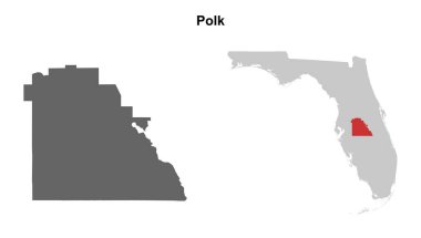 Polk County (Florida) blank outline map set clipart