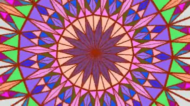 Renkli çokgen geometrik radyal döşemeli mandala arkaplanı - kusursuz döngü canlandırması